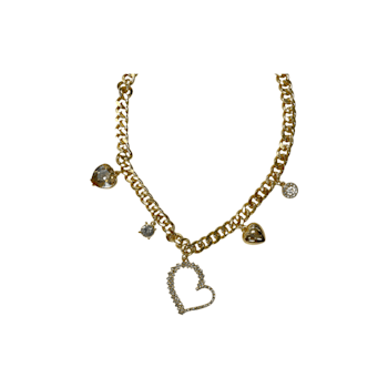 Gold Tone Crystal Heart Charm Necklace.