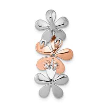 14k Rose Gold and White Gold Diamond Three Flower Chain Slide