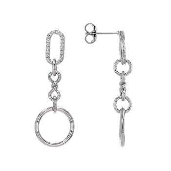 Round CZ Dangle Earrings In Sterling Silver