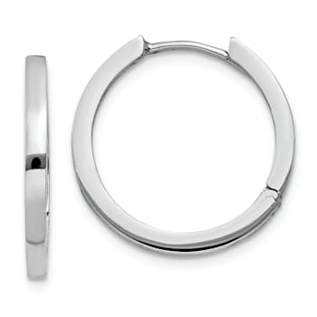 Rhodium Over 14k White Gold 11/16" Hinged Hoop Earrings