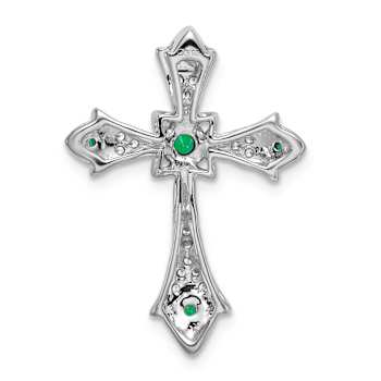 Rhodium Over 10k White Gold 0.09 cttw Emerald and Diamond Fleur-de-Lis
Cross Slide Pendant