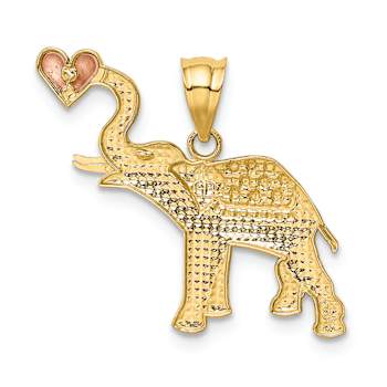 14K Tri-color Gold Diamond-Cut Elephant with Heart Pendant