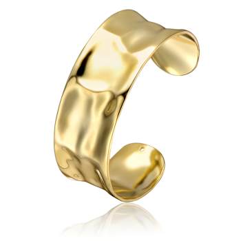 Hammered FInish Cuff Bangle Bracelet In 14K Gold Over Brass