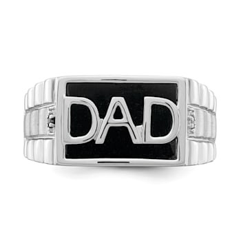 Rhodium Over 14k White Gold Polished Satin Onyx and Diamond DAD Men's Ring