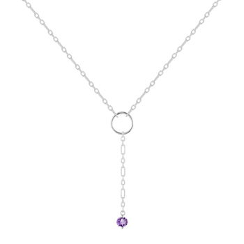 Round Amethyst Rhodium Over Sterling Silver Dainty Necklace, 0.30ct