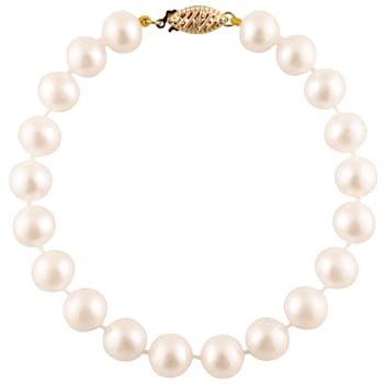 14k Yellow Gold 5-6mm White Freshwater Pearl Bracelet