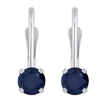 4mm Round Sapphire Rhodium Over 14k White Gold Drop Earrings