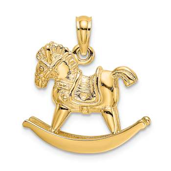 14k Yellow Gold 3D Textured Children's Playful Rocking Horse Charm