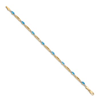 14k Yellow Gold and Rhodium Over 14k Yellow Gold Blue Topaz and Diamond Bracelet