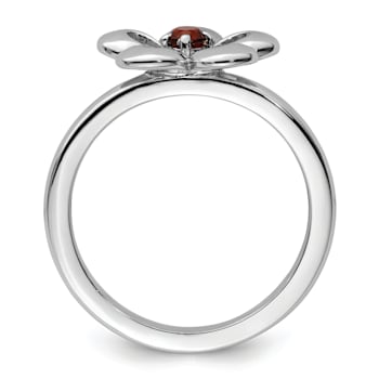 Sterling Silver Stackable Expressions Polished Flower Garnet Ring 0.13ctw