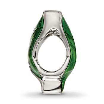 Sterling Silver Enamel Green Leaf Bead