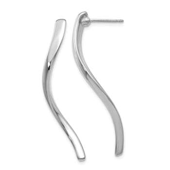 Rhodium Over 14K White Gold Long Curled Dangle Earrings