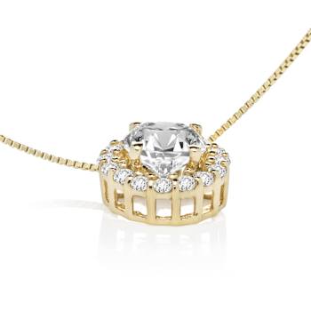 14K Yellow Gold Necklace Round HaloCubic Zirconia Solitaire1.25CTW 18
Inch .60mm Box Link Chain