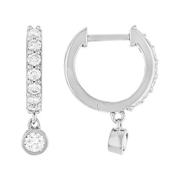 Lab-Grown Diamond Huggie Earrings With Charm In PlatInum Over Sterling Silver