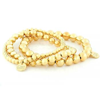 Beaded Stretch Bracelet Set Of 3 In 18K Gold Over Bronze