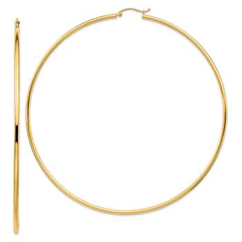 14k Yellow Gold Polished 3 9/16" Round Tube Hoop Earrings