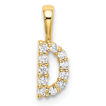 14K Yellow Gold Lab Grown Diamond Letter D Initial Pendant