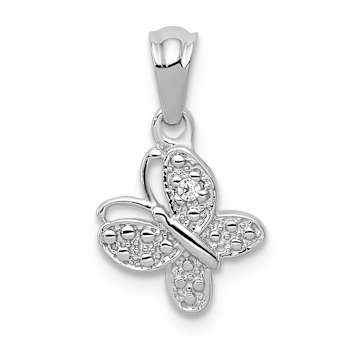 Rhodium Over 14k White Gold Diamond Butterfly Pendant