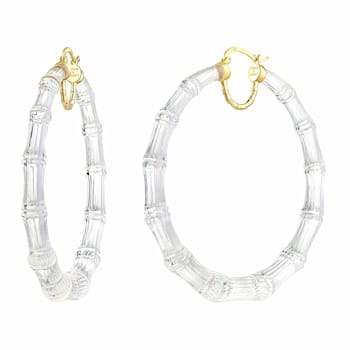 14K Yellow Gold Over Sterling Silver XL Bamboo Acrylic Hoops in Clear