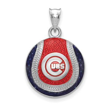 Rhodium Over Sterling Silver MLB LogoArt Chicago Cubs Enameled Pendant
