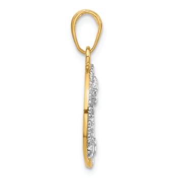 14k Two-tone Gold Diamond-Cut Butterflies on Circle Pendant