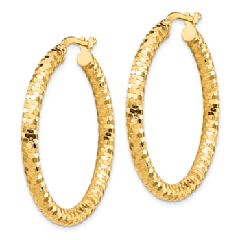 14k Yellow Gold Diamond-Cut 1 5/16" Hoop Earrings
