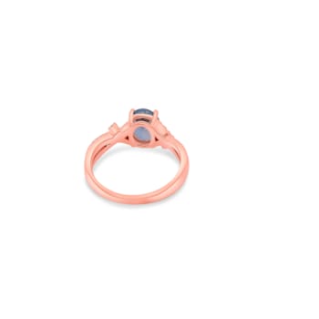 9x7mm Oval Aquamarine and White CZ 18K Rose Gold Over Sterling Silver
Ring, 1.54ctw