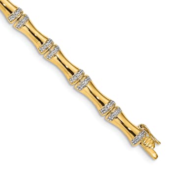 14k Yellow Gold and Rhodium Over 14k Yellow Gold Diamond Bamboo Design Bracelet