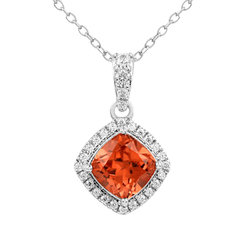 Peach Orange Lab Created Padparadscha Sapphire & Moissanite Sterling
Silver Necklace with Chain
