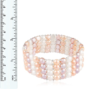 6-7mm Multicolor Cultured Freshwater Pearl Silver  Bracelet