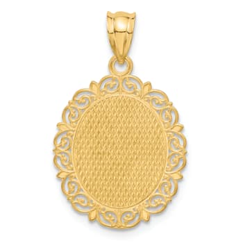 14k Yellow Gold Solid Satin, Polished and Textured Capricorn Zodiac Oval Pendant