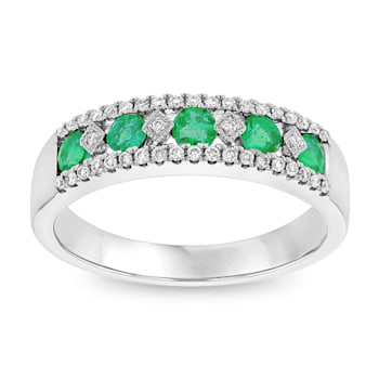 Emerald and Diamond 14k White Gold Wedding Band 0.52ctw