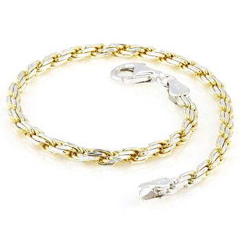 Two-Tone Diamond Cut Rope Bracelet In 18K Gold Over Sterling Silver