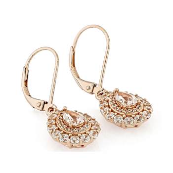 Morganite Pear And White Zircon Earrings In 18K Rose Gold Over Sterling
Silver 2.02ctw