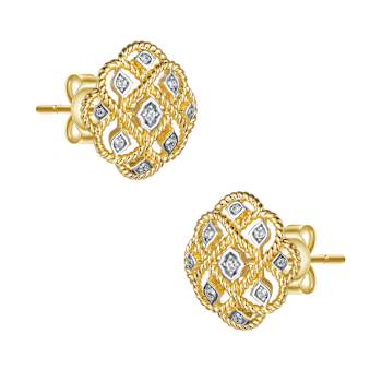 Two-Tone CZ Stud Earrings In 14K Gold Over Brass And Rhodium Over Brass
