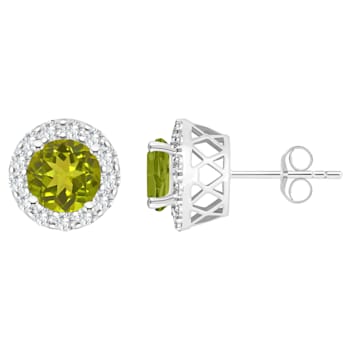 7mm Round Peridot And White Topaz Accent Rhodium Over Sterling Silver
Halo Stud Earrings