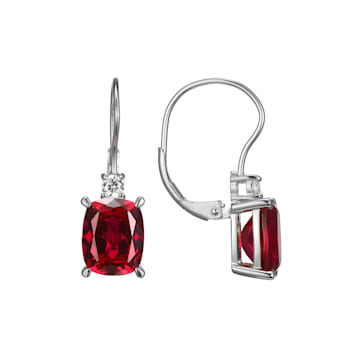 Lab Created Ruby and White Cubic Zirconia Platinum Over Sterling Silver
Leverback Earrings 6.08ctw