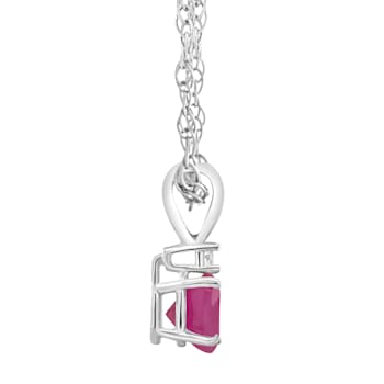 5mm Round Ruby with Diamond Accent 14k White Gold Pendant With Chain