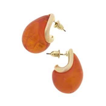 Riley Gold Tone Marbled Resin Orange Earrings