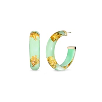 14K Yellow Gold Over Sterling Silver Small Gold Leaf Acrylic Hoop
Earrings in Mint