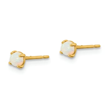 14K Yellow Gold Synthetic Lab Created Opal Post Earrings