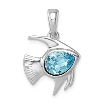 Rhodium Over Sterling Silver Polished Crystal Angel Fish Pendant