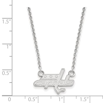 Rhodium Over Sterling Silver NHL LogoArt Washington Capitals Small Necklace