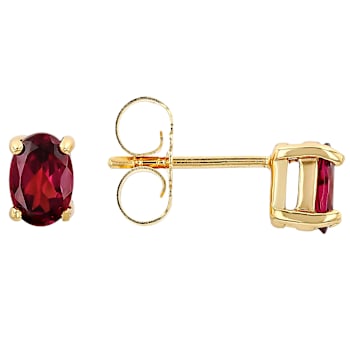 Grape Color Garnet Oval Stud Earrings In 18K Gold Over Sterling Silver 1.02ctw