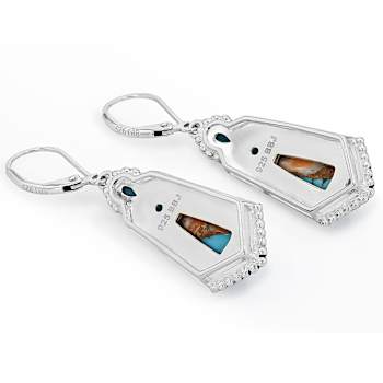 Spiny Oyster, Turquoise And Enamel Sterling Silver Dangle Earrings 12x6mm