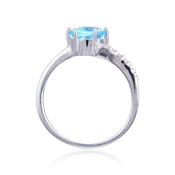 Round Blue Topaz with White Topaz Accents Sterling Silver Bypass Ring