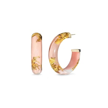 14K Yellow Gold Over Sterling Silver Small Gold Leaf Acrylic Hoops in
Rose Gold Color