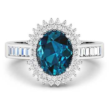 14K White Gold London Blue Topaz and White Diamond Oval Halo Ring 2.42ctw