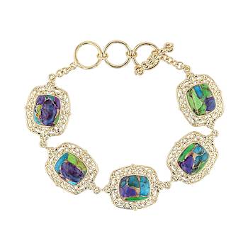 Multi-Color Blended Turquoise and Filigree Toggle Bracelet In 18K Gold
Over Sterling Silver
