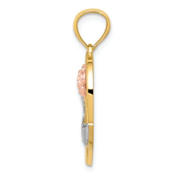 14k Tri-color Gold Polished Grandma Heart Pendant